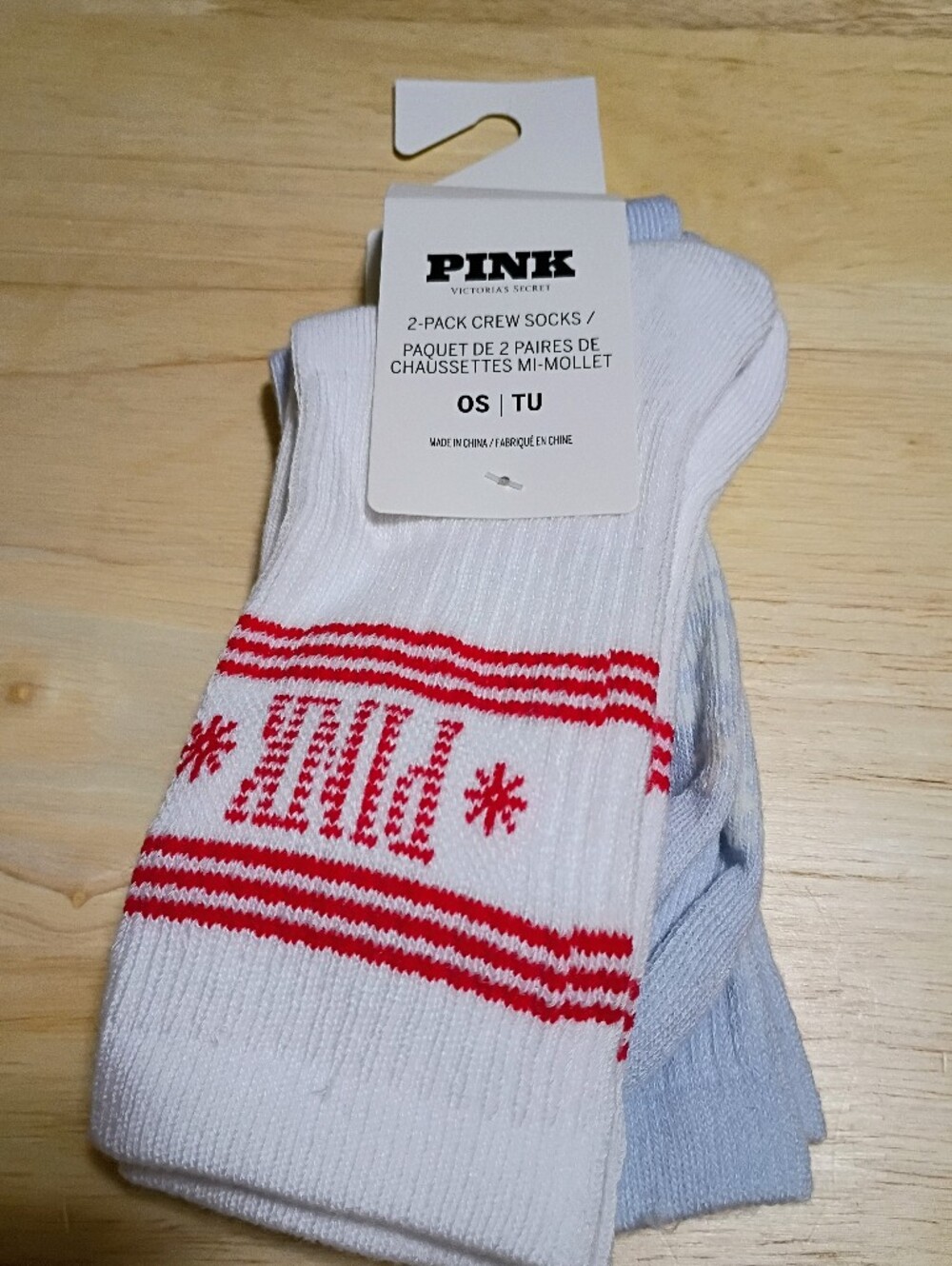 PINK Victoria's Secret Men’s White Crew Socks with Red Accent - 2 Pack